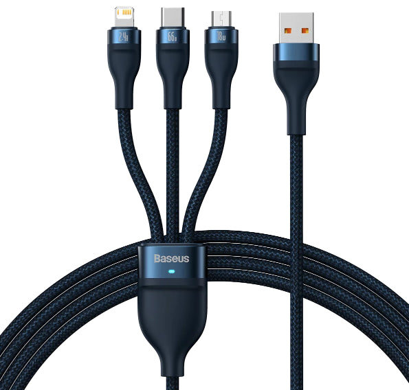 Cabo Flash Series One-For-Three Fast Charging Usb To M+L+C 66W 1.2M Azul