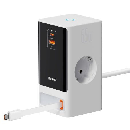 Os-Baseus Powercombo Digital Powerstrip 2Ac+1U+1C+Retractable-C 65W